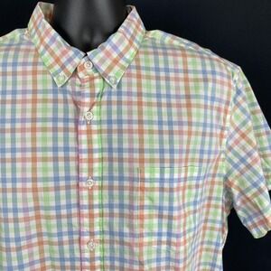 J Crew Shirt Mens XL Multi-Color Gingham Check SS Button Up Oxford Cotton Preppy